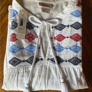 Ariat White Tunic with Red and Blue Embroidery